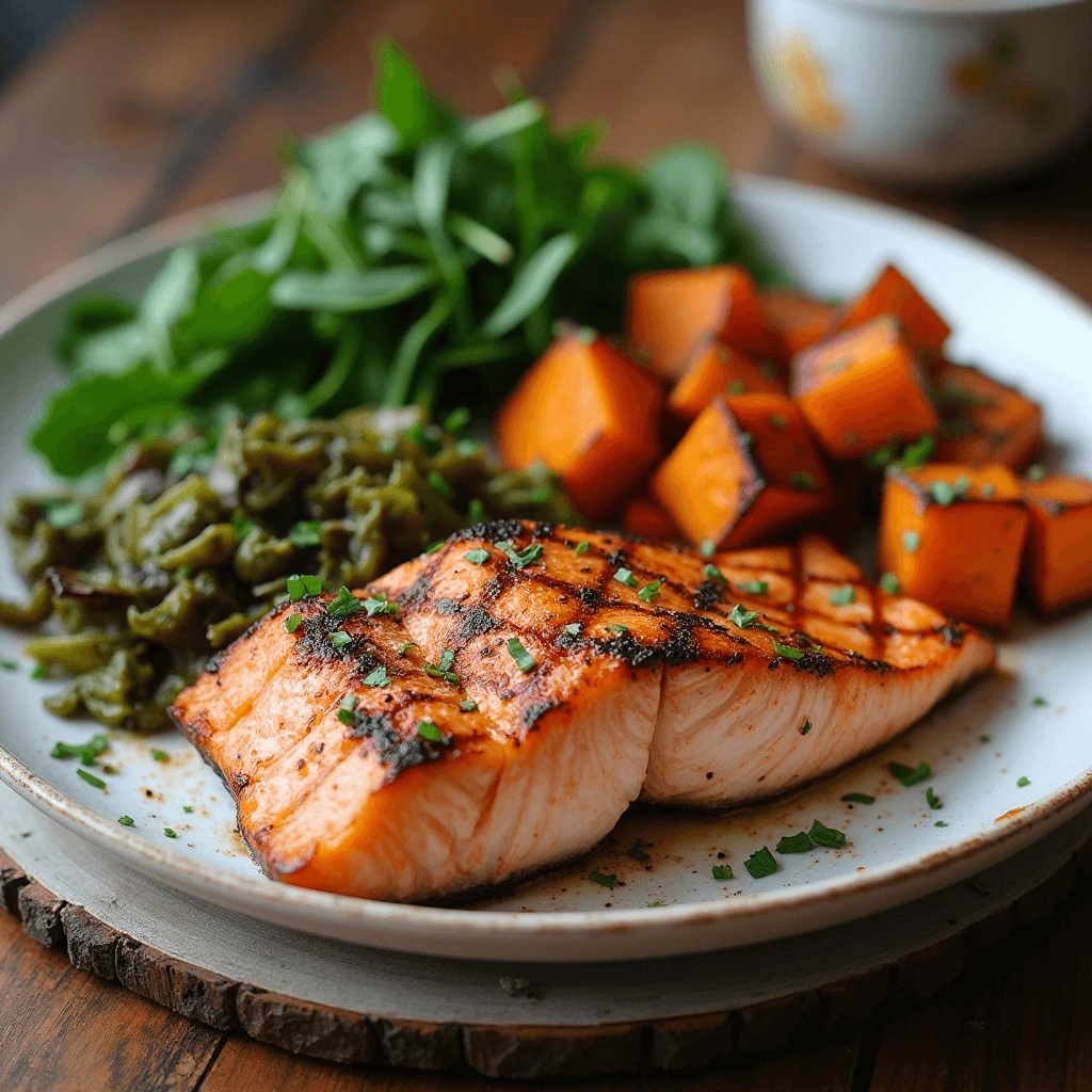 AIP-friendly meal with salmon and sweet potatoes
