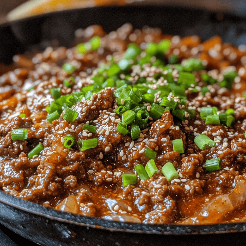 Asian recipe with ground beef – Korean beef stir-fry with Gochujang.