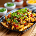 Cheesy loaded fries with beef and jalapeños