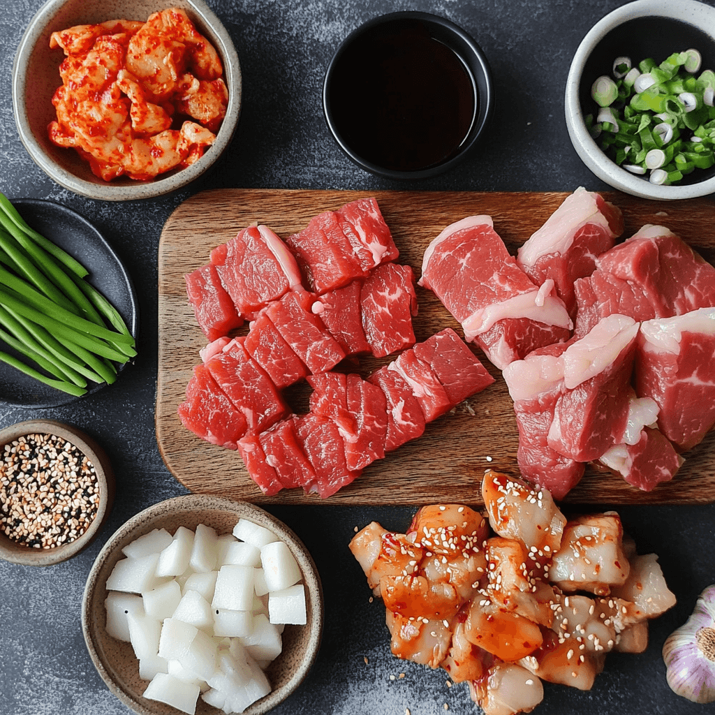 Korean BBQ grill with bulgogi and side dishes