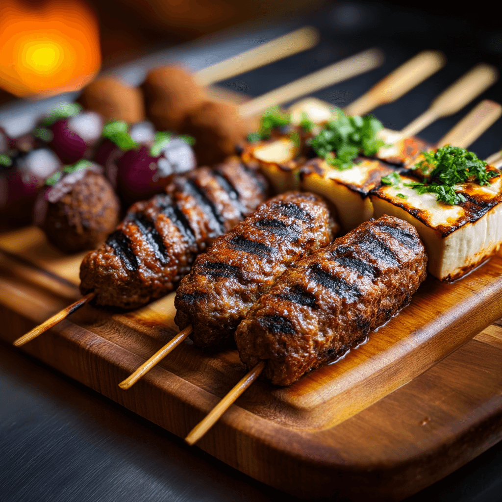 Mediterranean mezze platter with dips, vegetables, and pita wedges