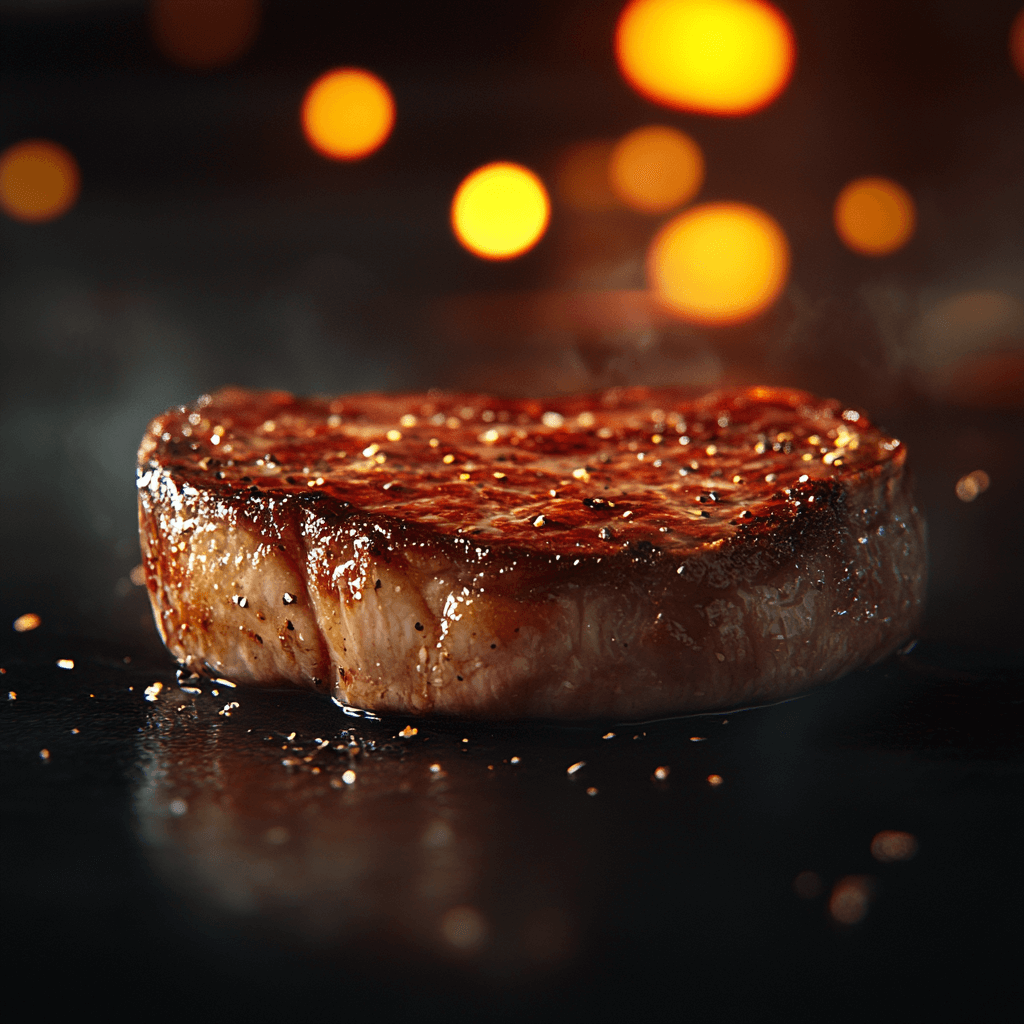 ribeye steak close-up medium-rare with seared crust