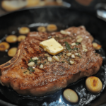 ribeye steak close-up medium-rare with seared crust