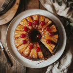 Close-up of pineapple upside-down Bundt cake with caramelized topping