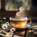 Herbal teas in a chamomile cup on rustic wood