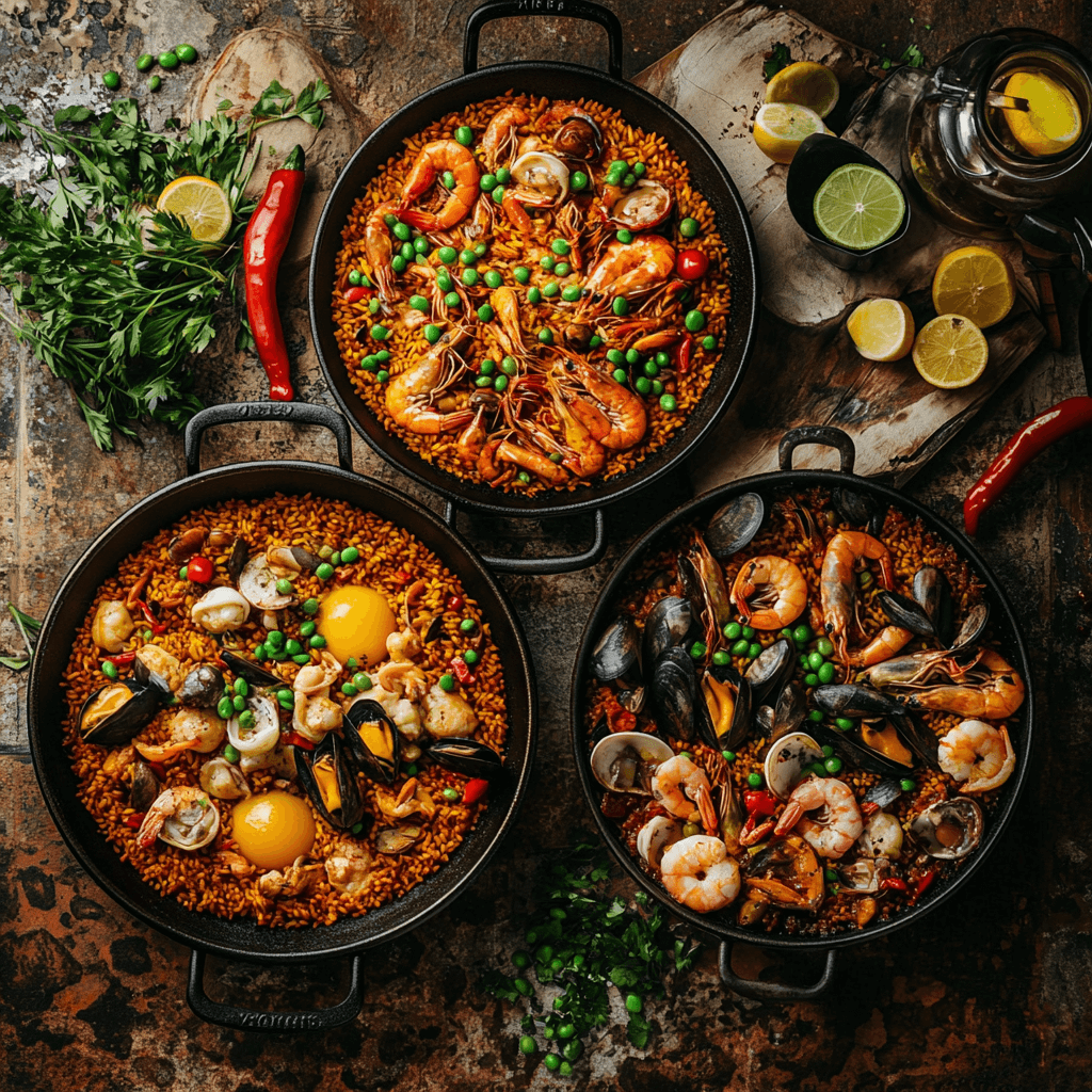 Traditional Spanish Paella Valenciana with chicken and rabbit