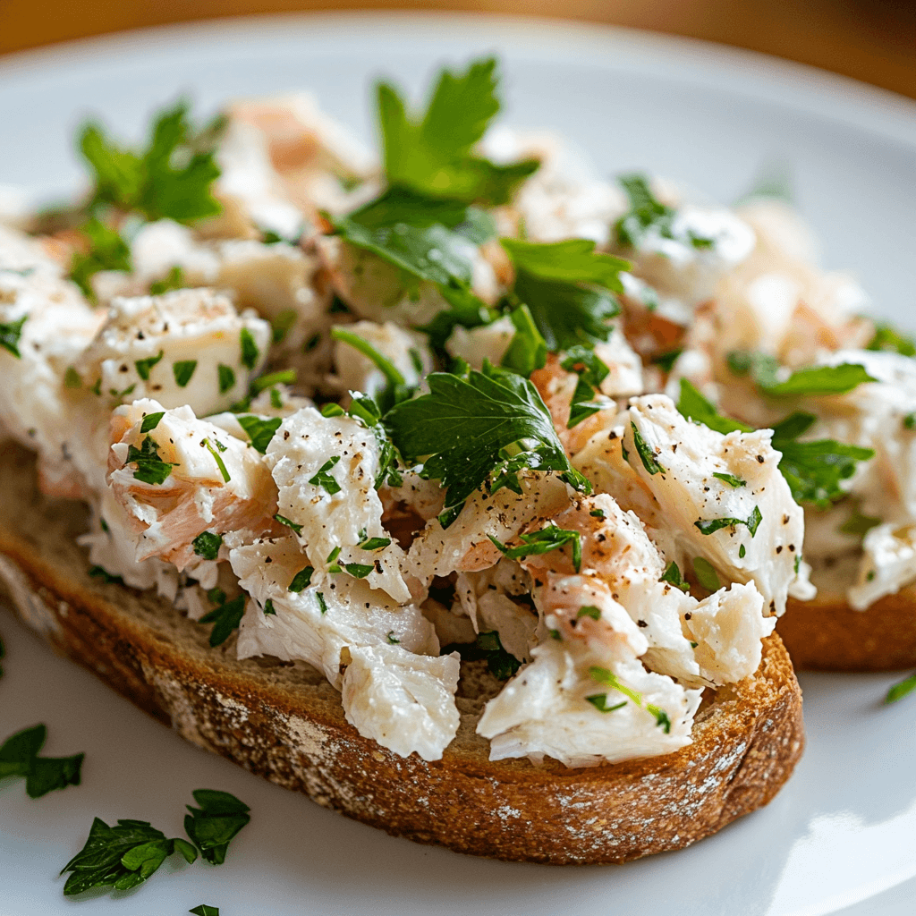 Fresh creamy crab salad recipe in bowl
