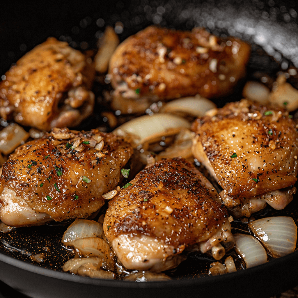 Creamy Smothered Chicken and Rice on rustic plate